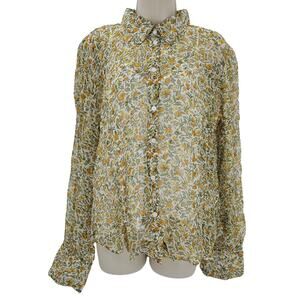 J. Crew Womans size 12 Ellis Crinkle Sheer Button Up Shirt Floral Vine CD028 NEW
